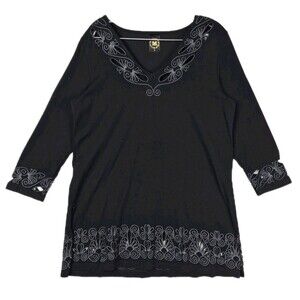 Metropolitan Museum of Art Womens Black Tunic Top Long Sleeve Floral Blouse NEW